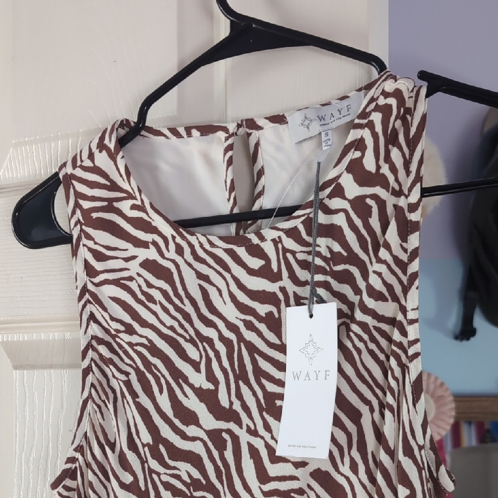 WAYF Zebra Print Sleeveless Dress in Brown and White